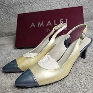 Amalfi by Rangoni Slingback Cap Toe Pearl Blue Italian Leather Heels 7.5M NEW‎